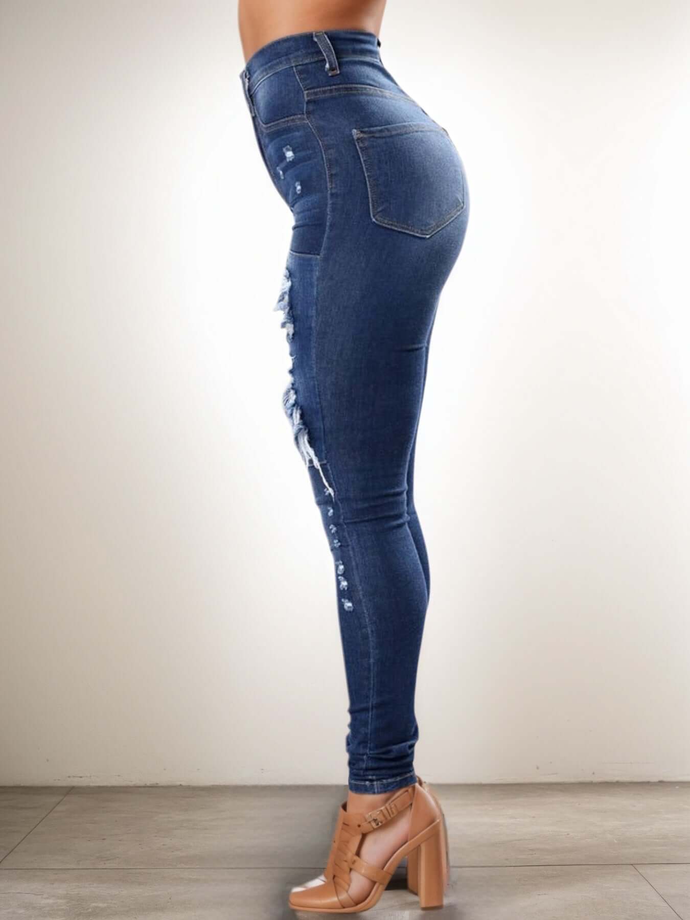 Street Style Sexy Women's Ripped High Waist Jeans - Comfortable and Trendy Ladies Denim Pants