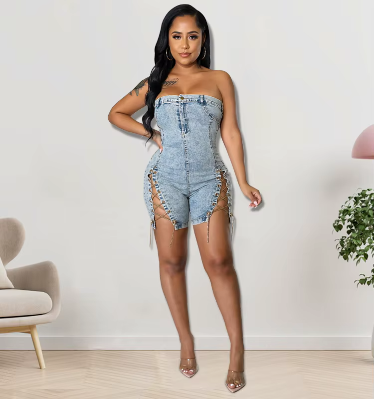Chain Reaction Denim Romper