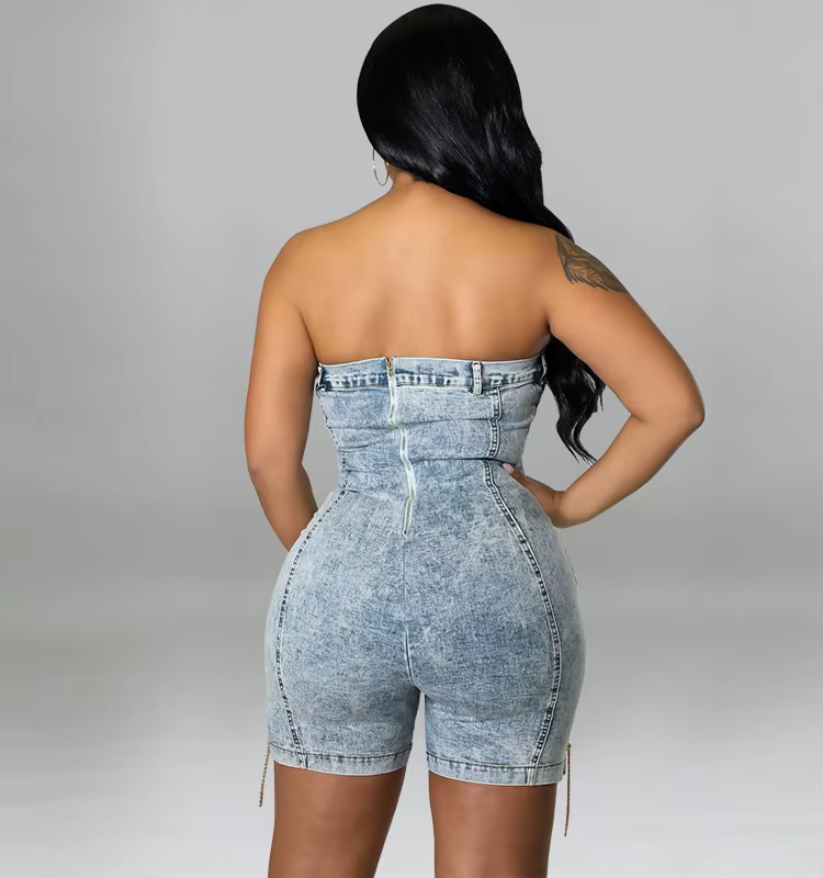 Chain Reaction Denim Romper