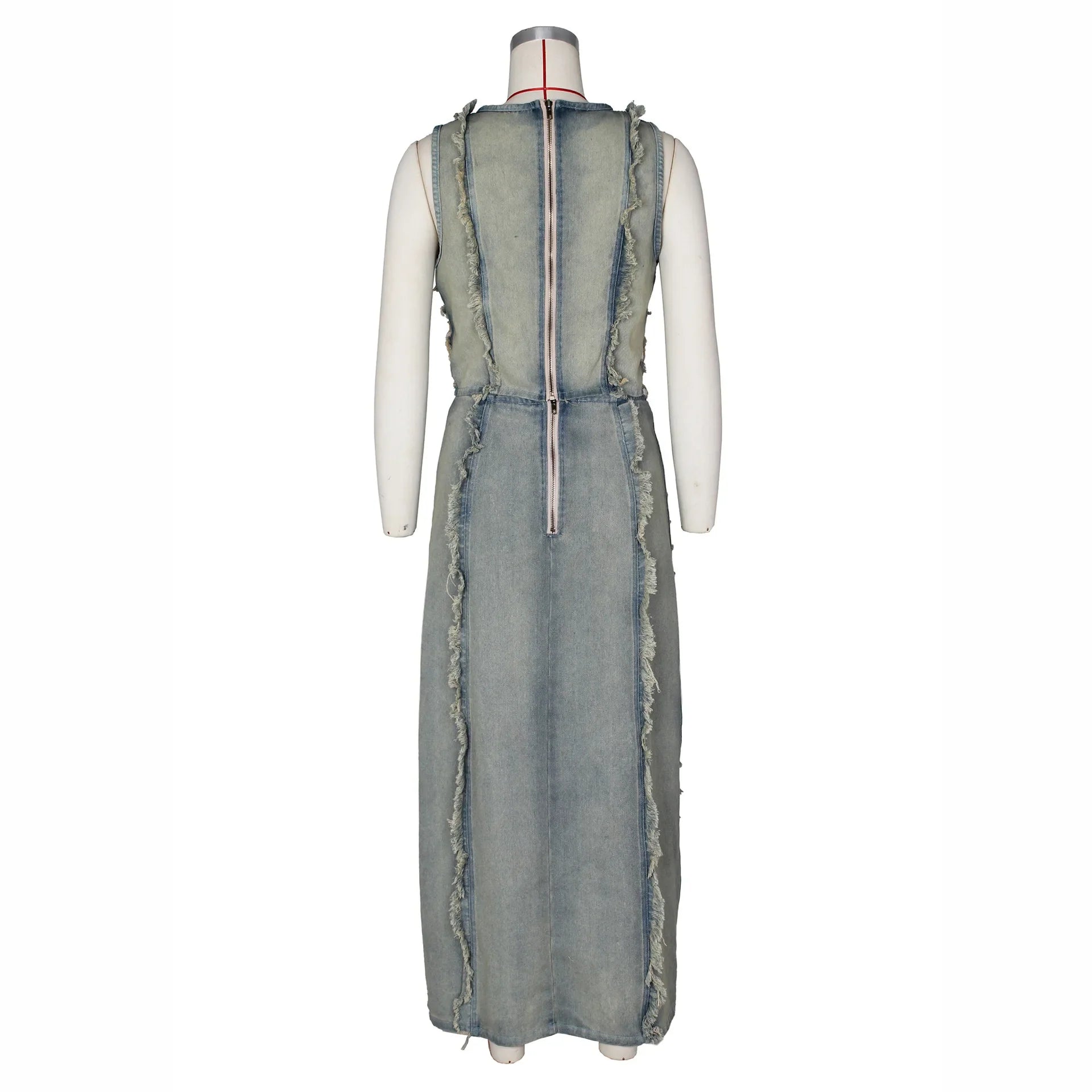Women Sleeveless Crop Tank Tops and Split Side Maxi Skirt Streetwear Outfits Elegant Ripped Hole Denim Two 2 Piece Dress