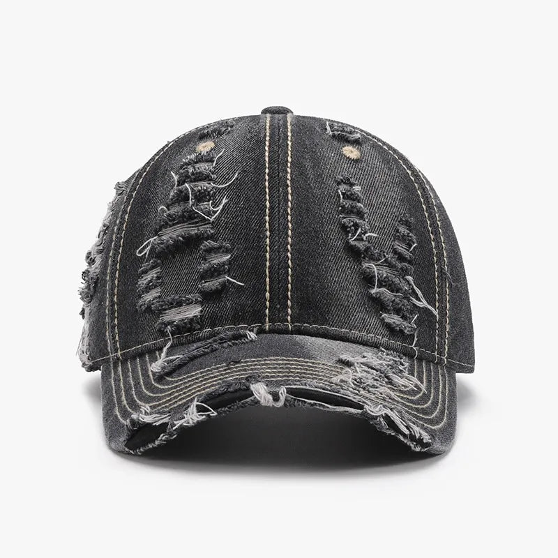 Black Denim Distressed Adjustable Baseball Cap