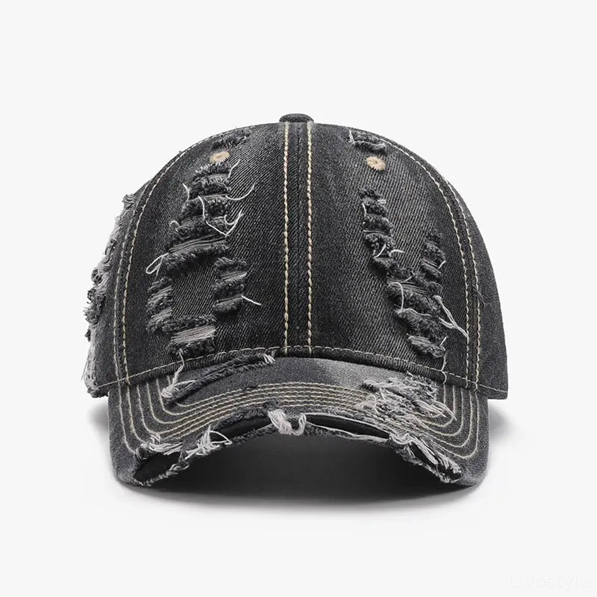 Black Denim Distressed Adjustable Baseball Cap