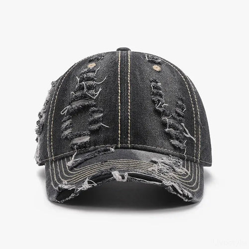 Black Denim Distressed Adjustable Baseball Cap