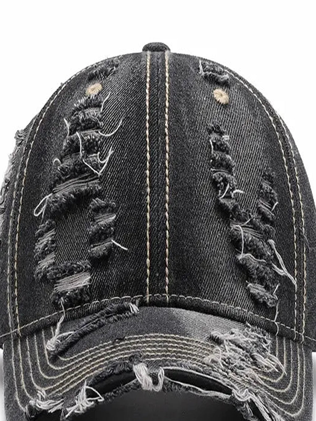 Black Denim Distressed Adjustable Baseball Cap