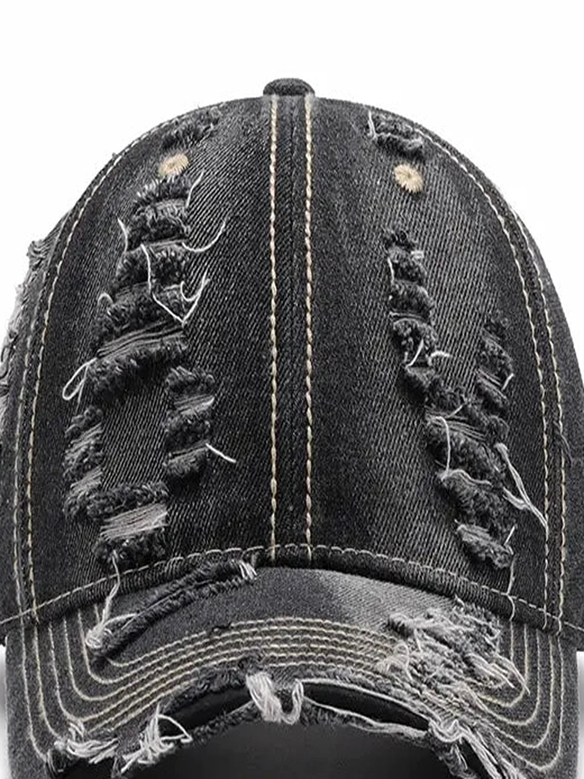 Black Denim Distressed Adjustable Baseball Cap