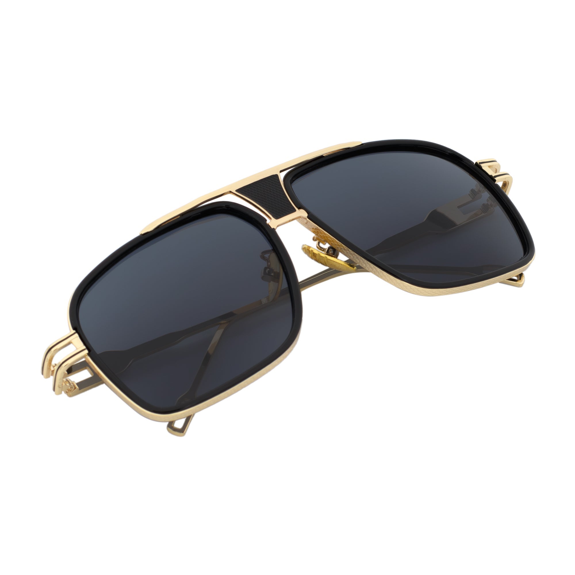 MAC - Two-Tone Square Metal Aviator Black-Gold Sunglasses Dark Smoke Lens