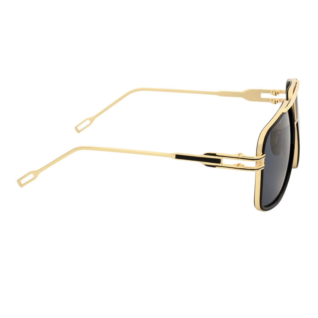 MAC - Two-Tone Square Metal Aviator Black-Gold Sunglasses Dark Smoke Lens