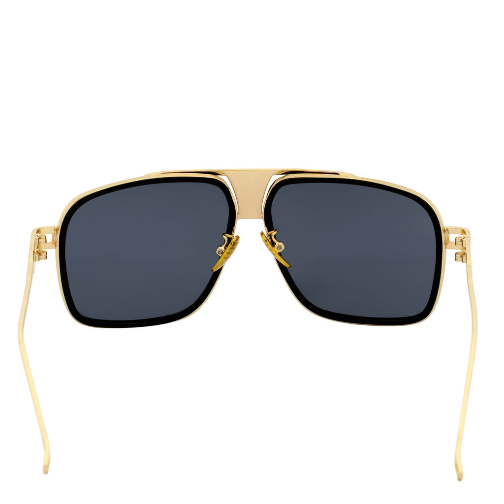 MAC - Two-Tone Square Metal Aviator Black-Gold Sunglasses Dark Smoke Lens