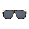 MAC - Two-Tone Square Metal Aviator Black-Gold Sunglasses Dark Smoke Lens