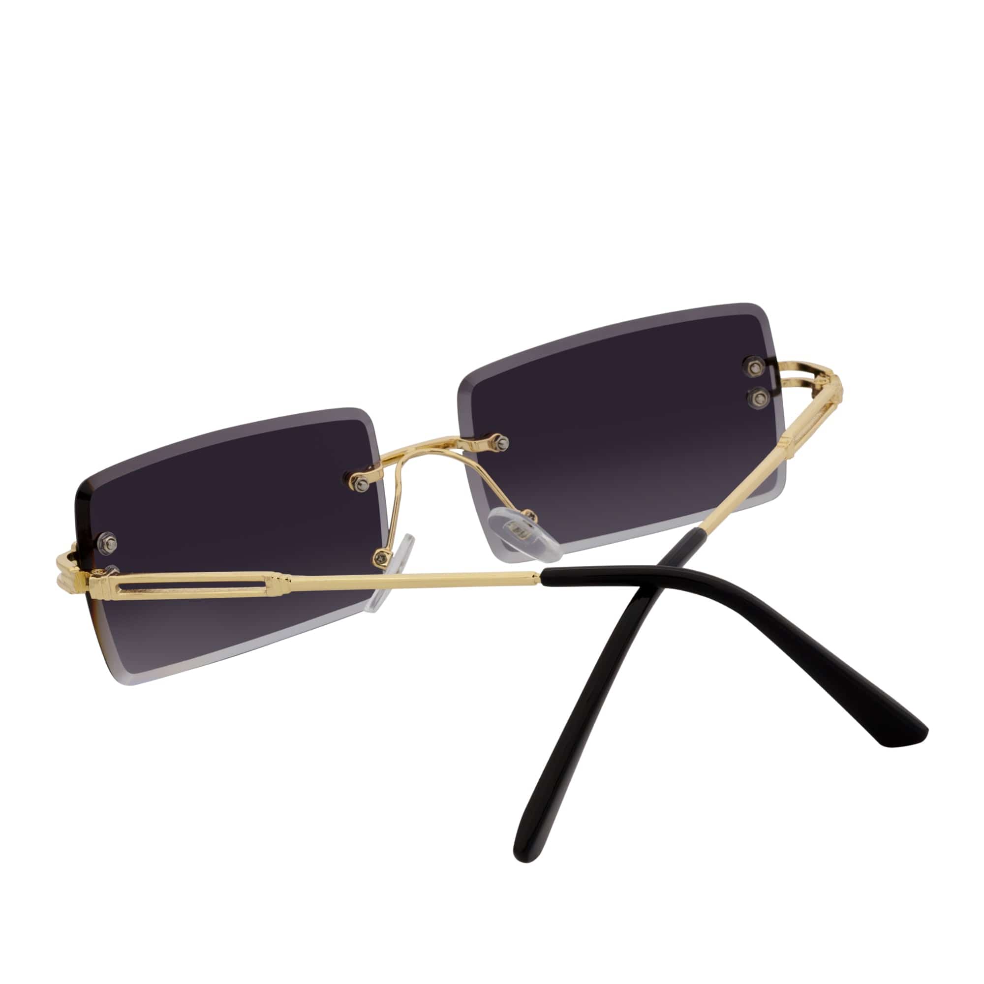 PREMIERE - Luxury 90s Small Metal Rimless Rectangle Sunglasses Gold Lavender